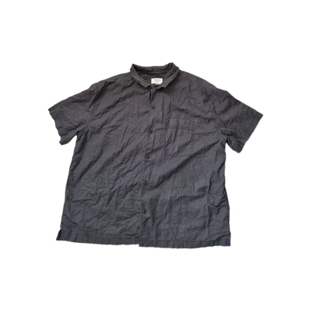 American Eagle Men's Linen Blend Button Down Shirt XL Charcoal Gray Short Sleeve